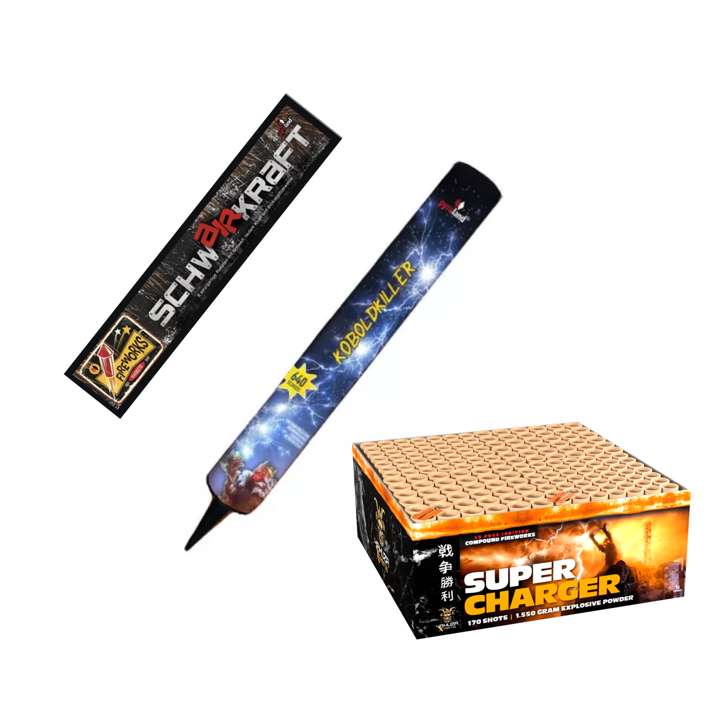Triple Paket: Super Charger + Kobold Killer + Schwairkraft Raketen Set